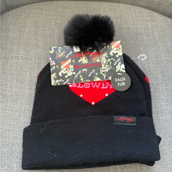 Ed Hardy Womens Black 2 Pieces of Beanies Set